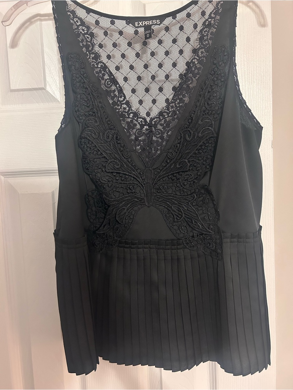 Express Black Polka Dot Mesh Sleeveless Top